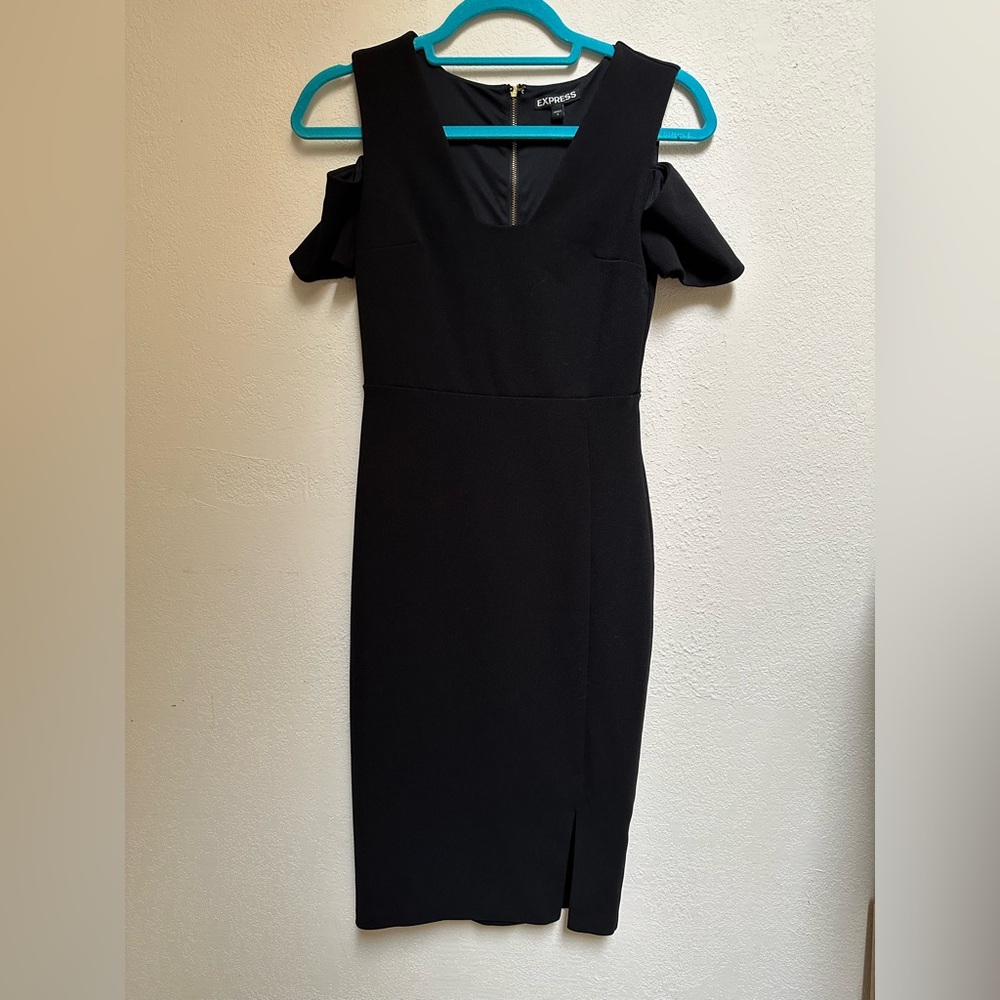 Express Black Cold-Shoulder Midi Dress